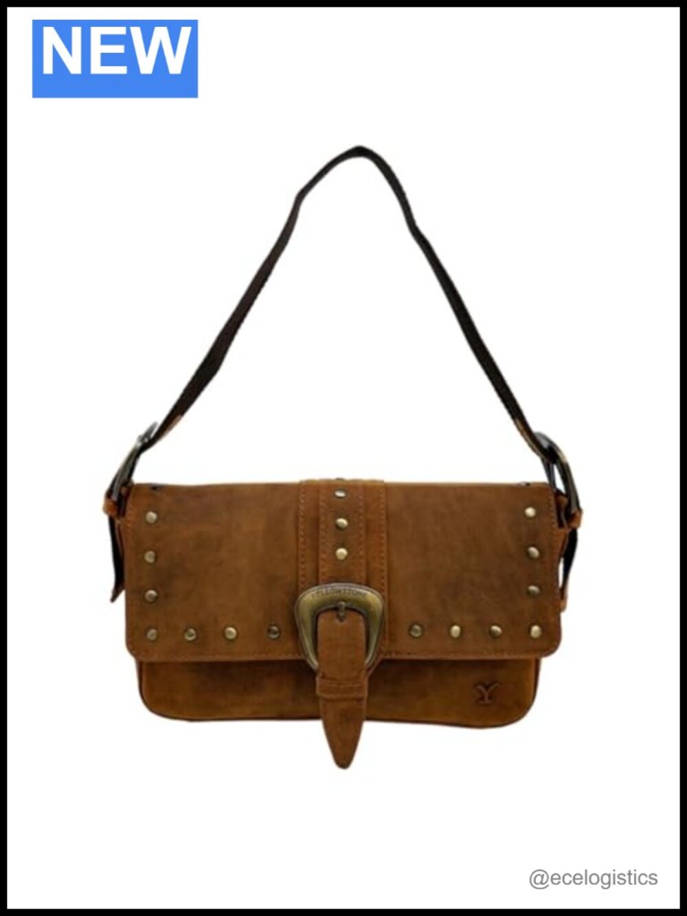 Genuine Leather Western Shoulder Handbag for Women with Brass Studs